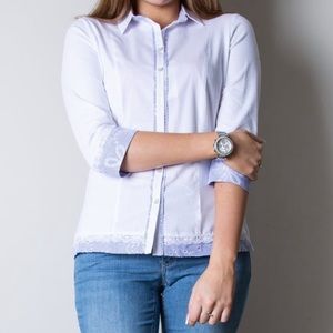 Tinta Style Sae Fitted Stretch Cotton Shirt With Stripe & Lace Trim
